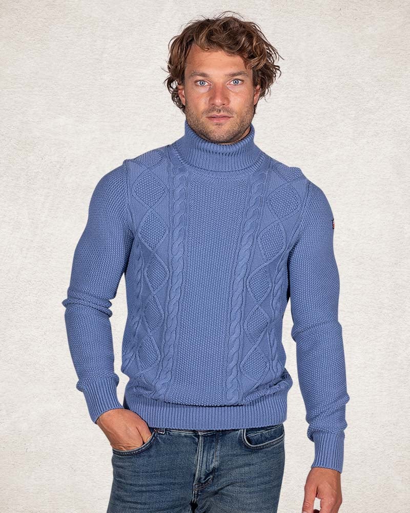 Rollkragenpullover mit Zopfmuster - Cloudy Blue