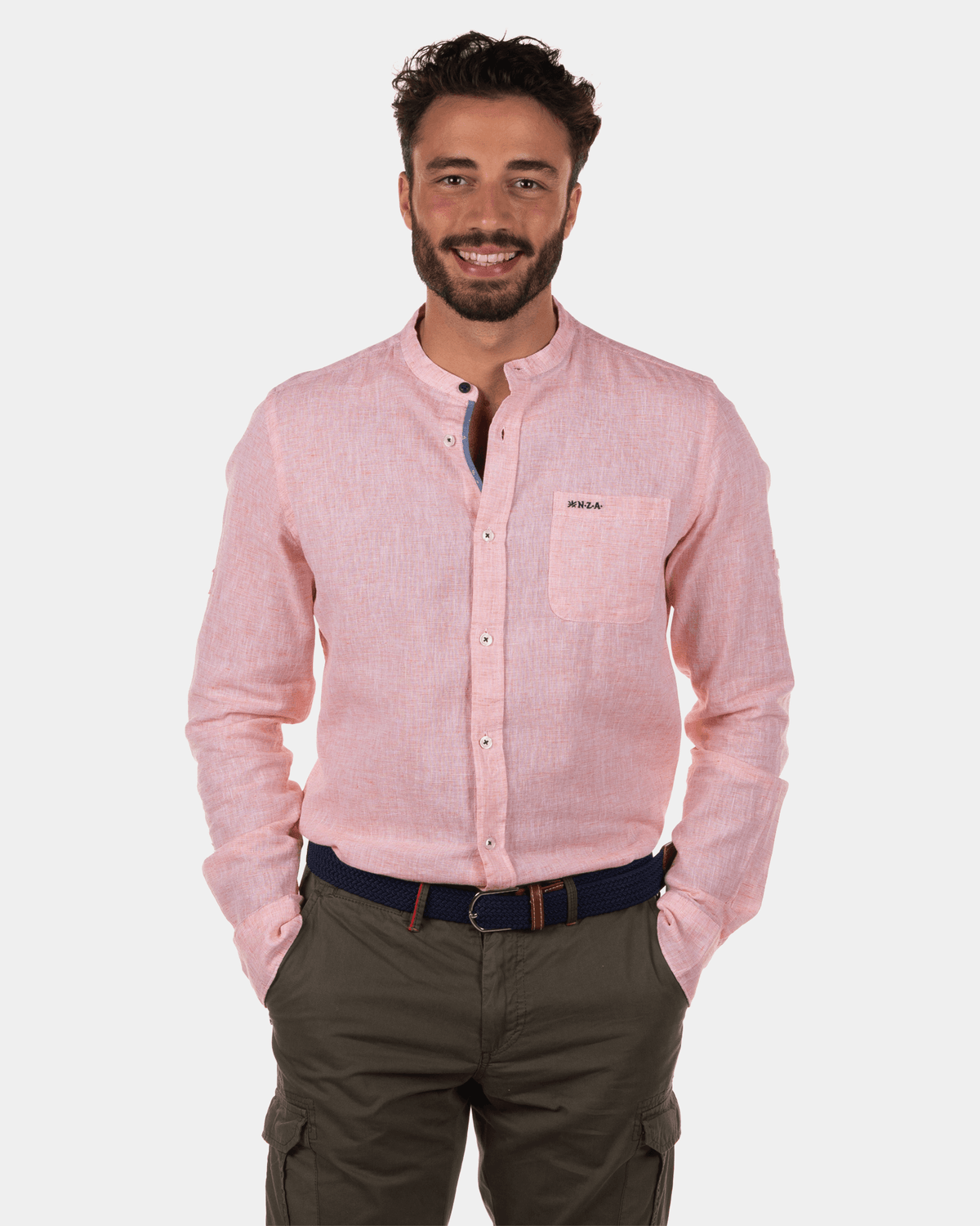 Chemise en lin sans col Hatoananga - Apricot Neon Orange