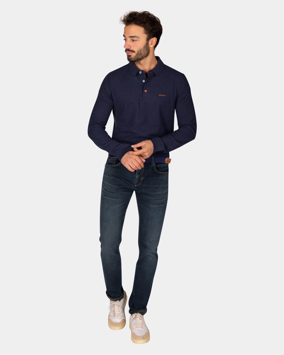 Navy cotton long sleeve polo - Autumn Navy