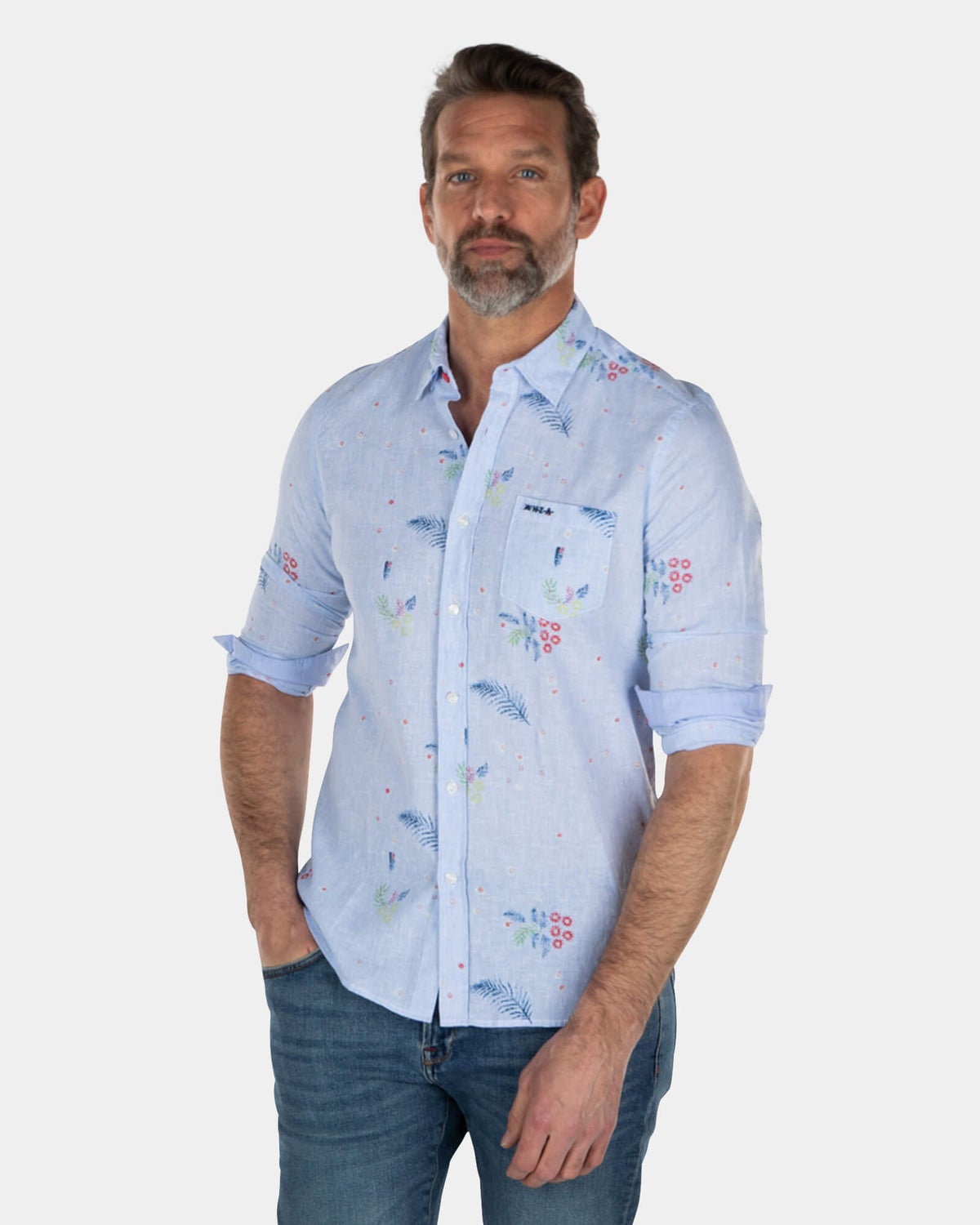 Camisa celeste con hojas - Light Blue