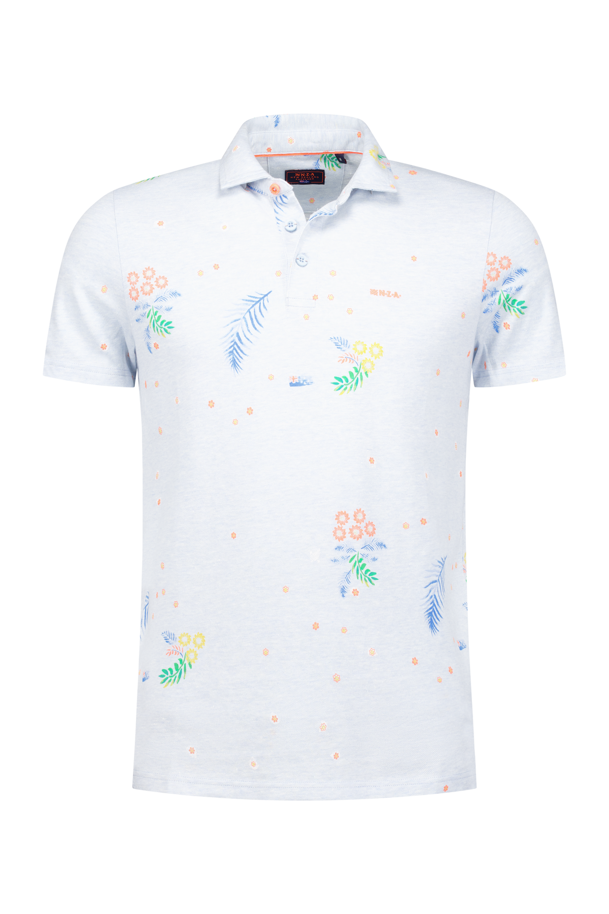 Hellblaues Poloshirt mit Blumen - Light Sky