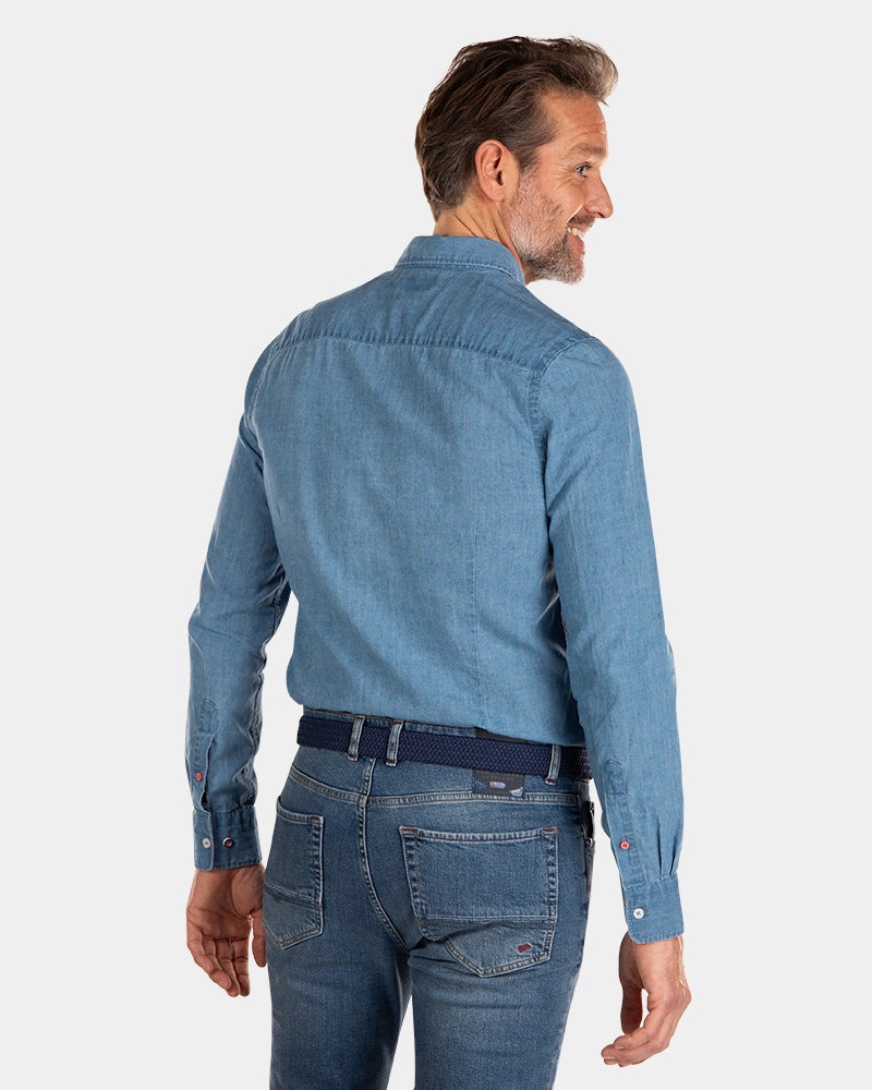 Indigo linen long sleeved shirt - Indigo