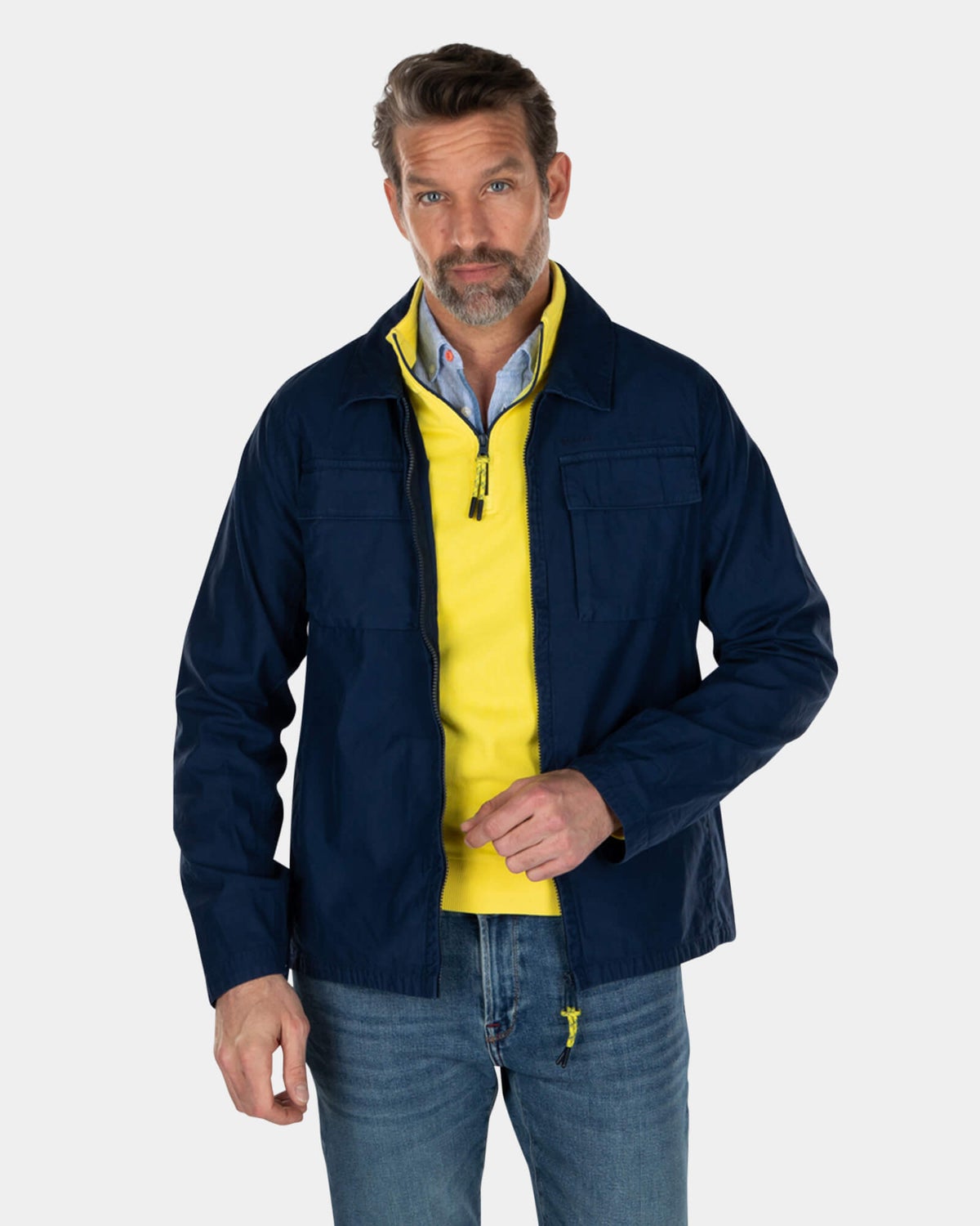 Baumwoll-Overshirt mit Reißverschluss - Key Navy