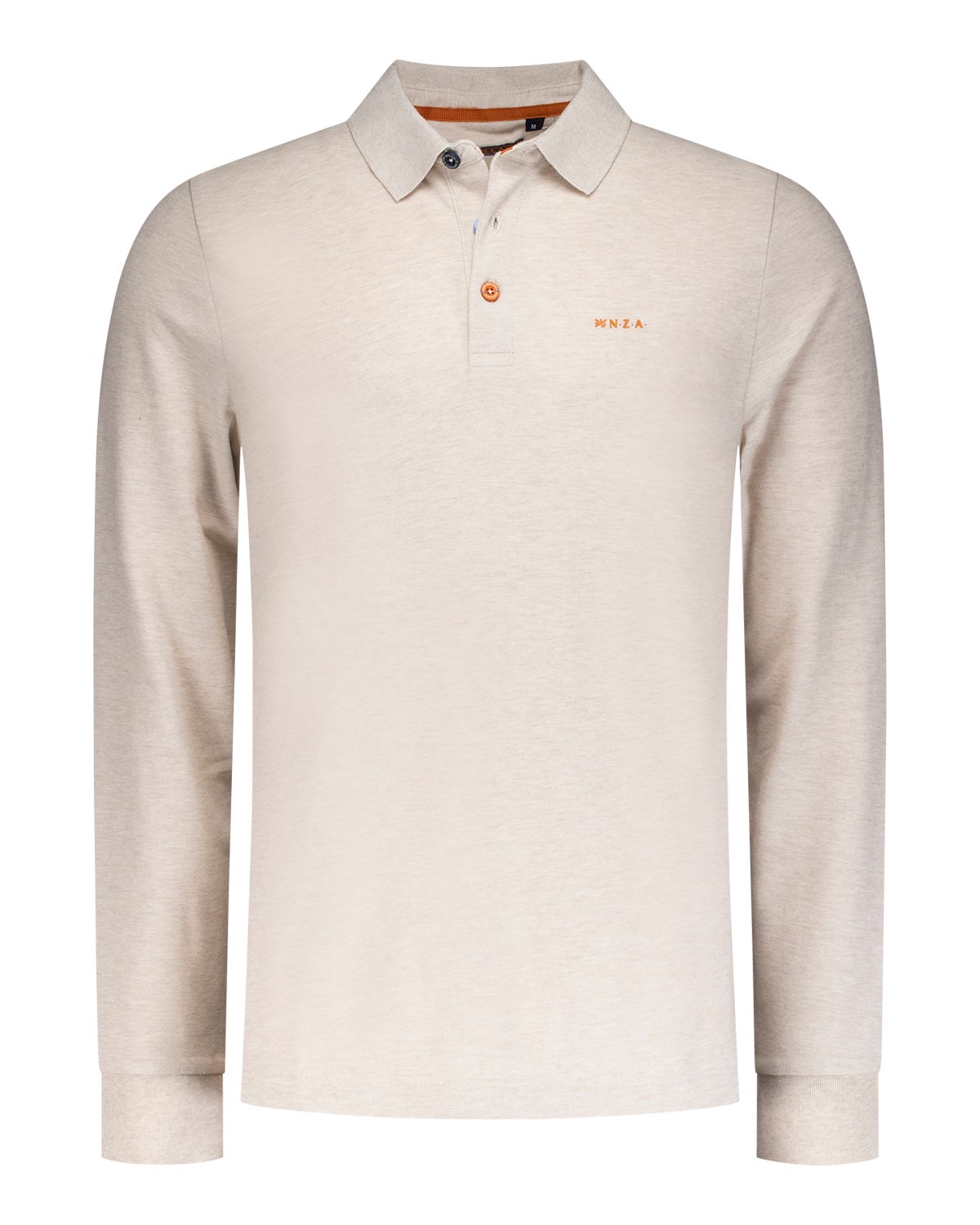 Ecru Baumwoll Poloshirt mit langen Ärmeln - Powder Sand