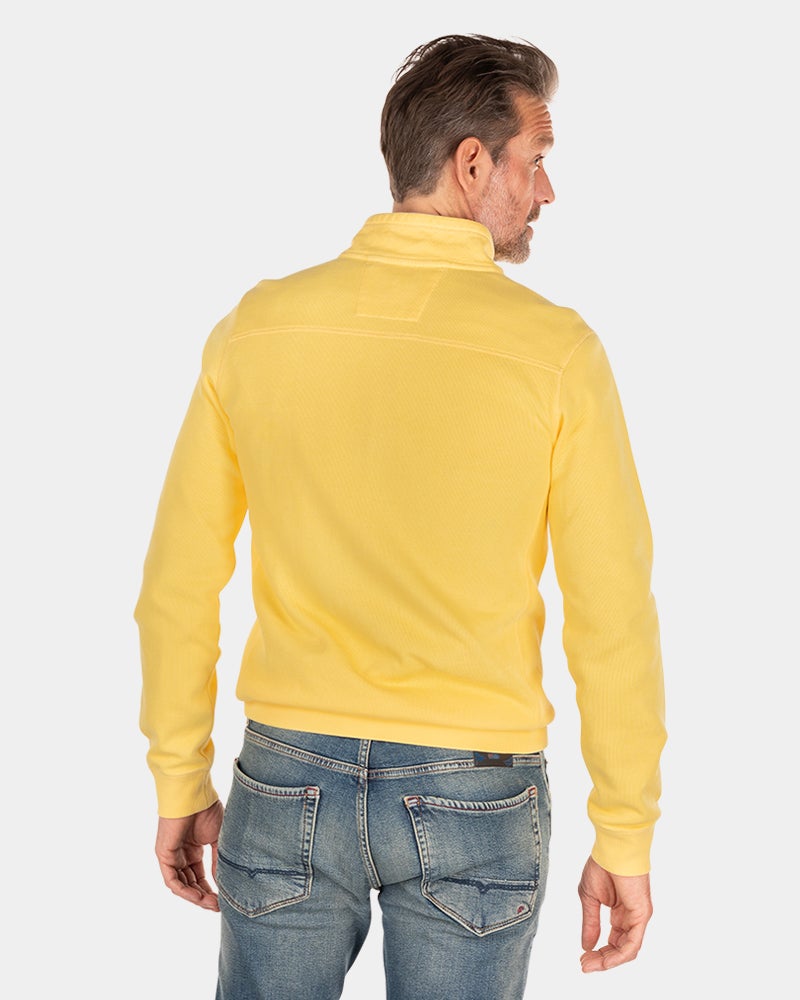 Schlichter Baumwollpullover mit Reißverschluss - Iguana yellow