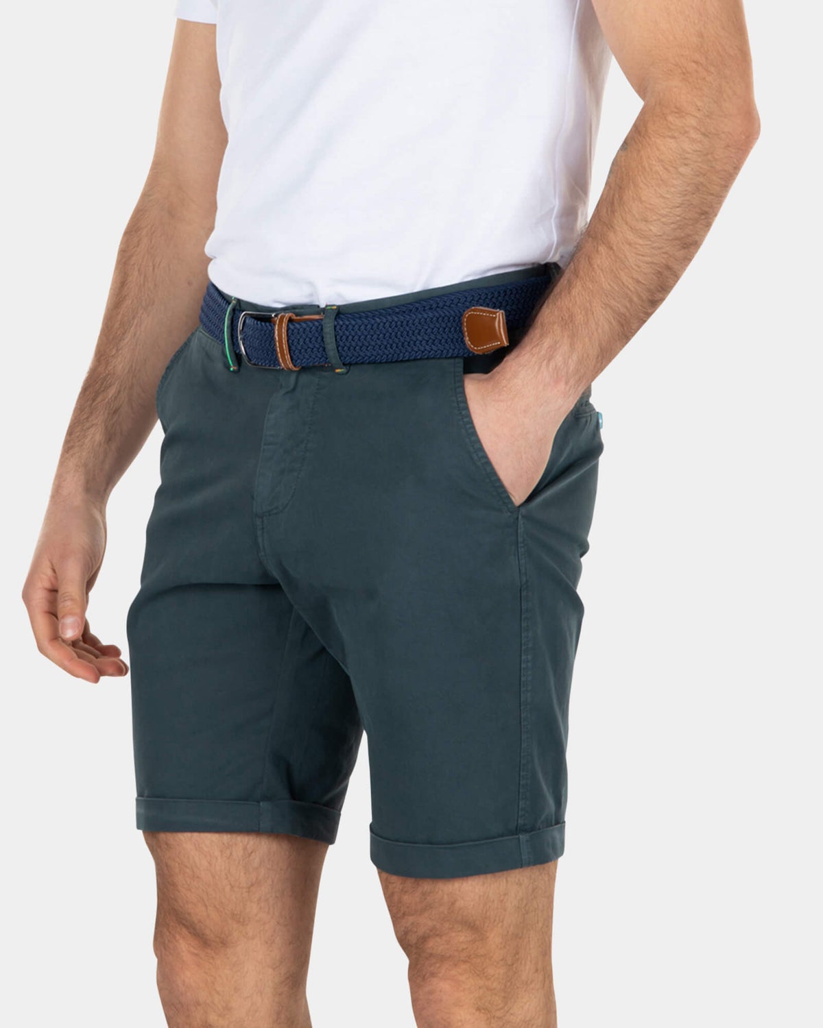 Katoenen stretch chino shorts - Green Grey