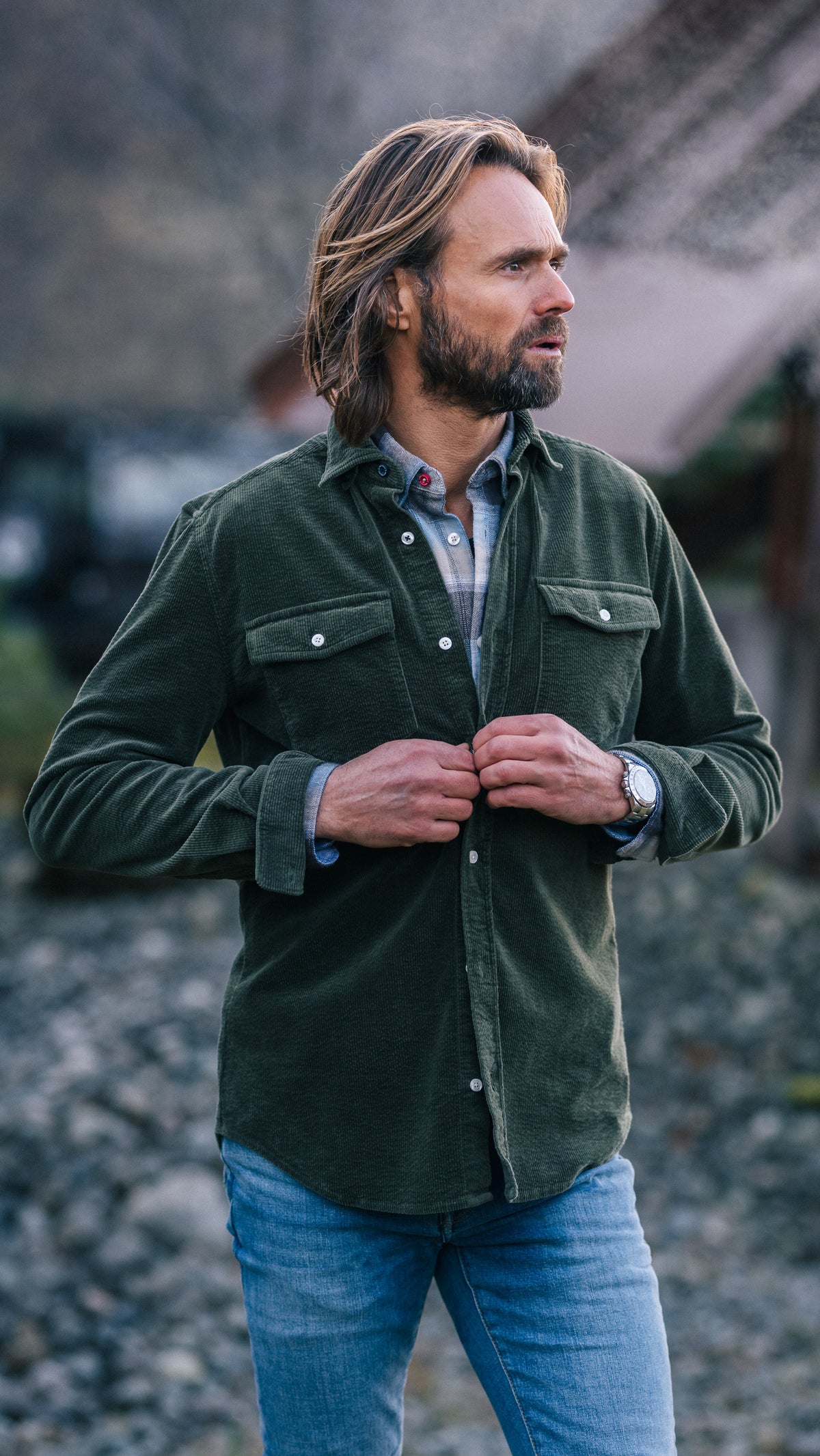 Donkergroen corduroy overshirt - Quartz Green