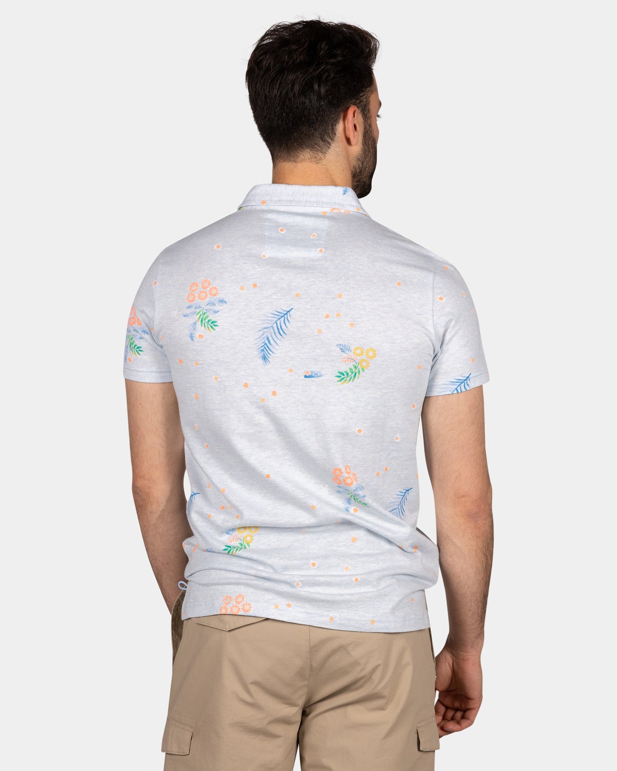 Hellblaues Poloshirt mit Blumen - Light Sky