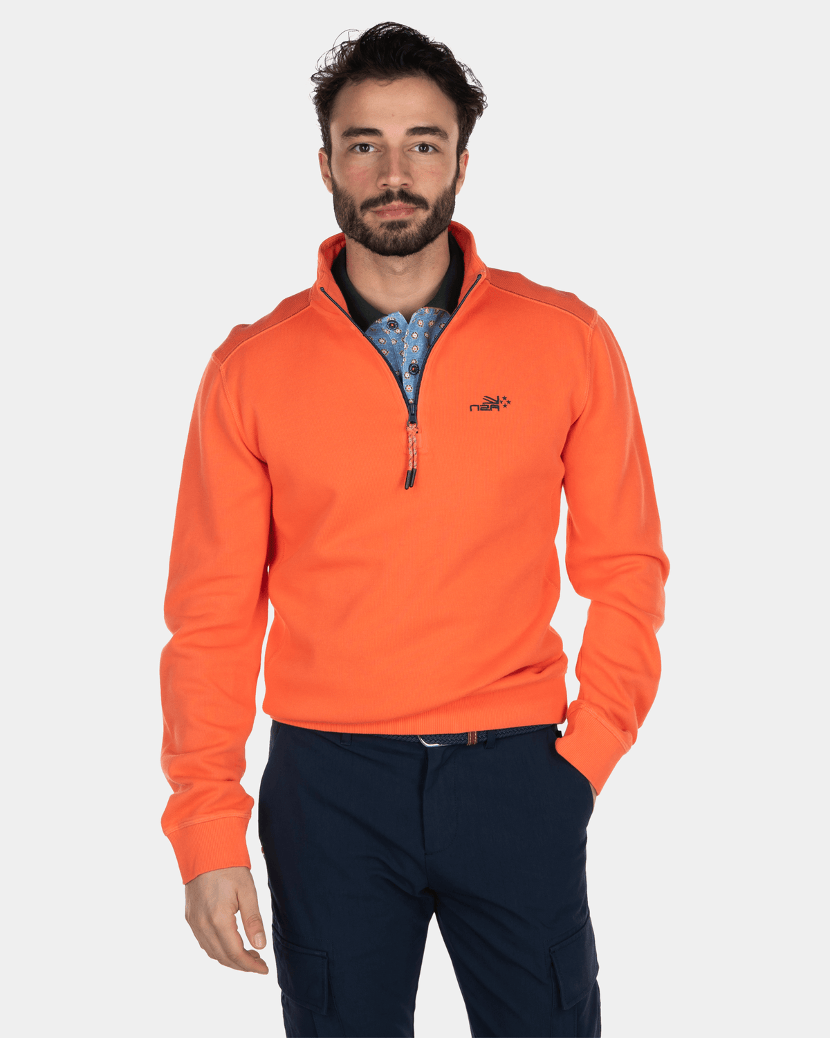 Katoenen sweater met halve rits - Burned Orange