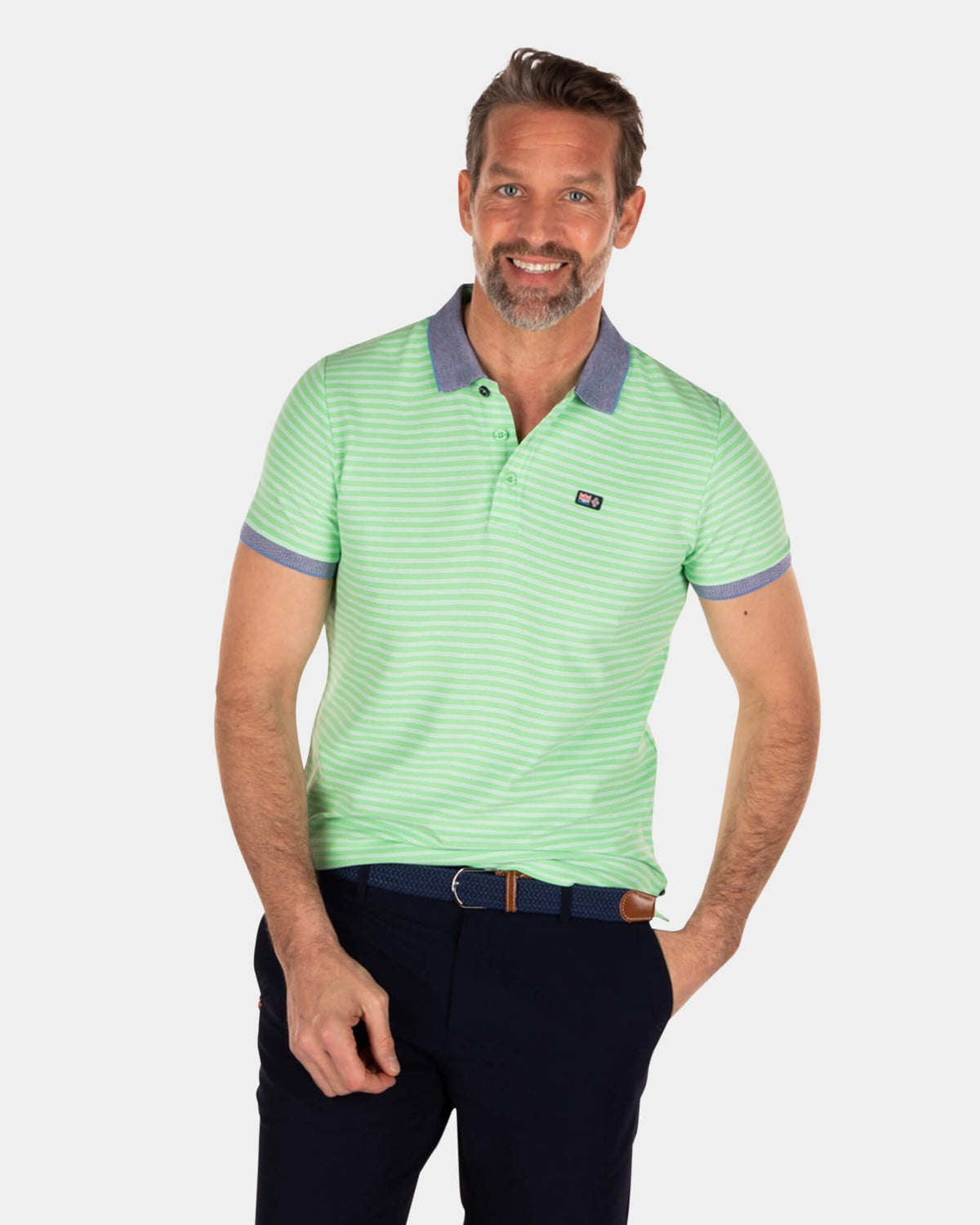 Polo à rayures en coton et polyester - Sea Green