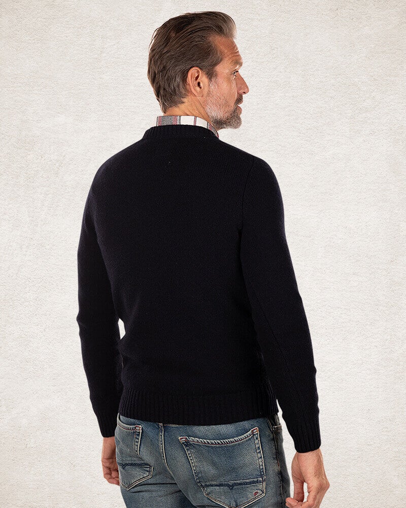 Schlichter Pullover mit Rundhalsausschnitt aus Wolle - Pitch navy