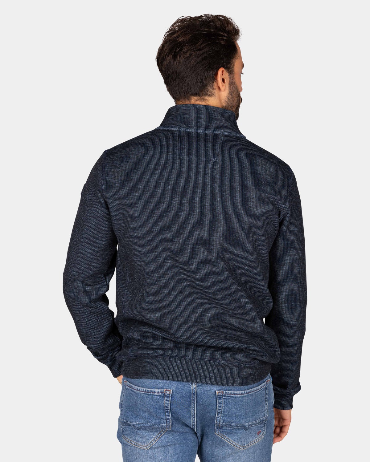 Blauwe sweater met halve rits - Tin Blue