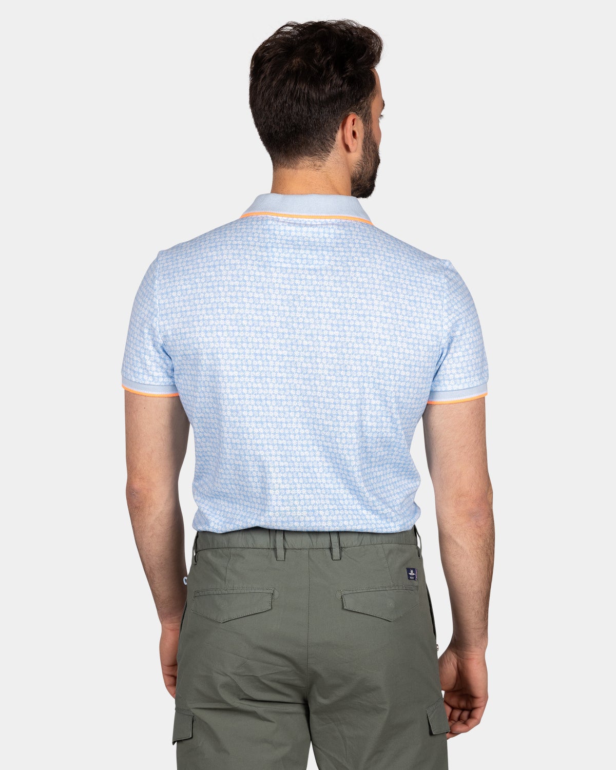 Cotton poloshirt with light polka dot print - Light Sky