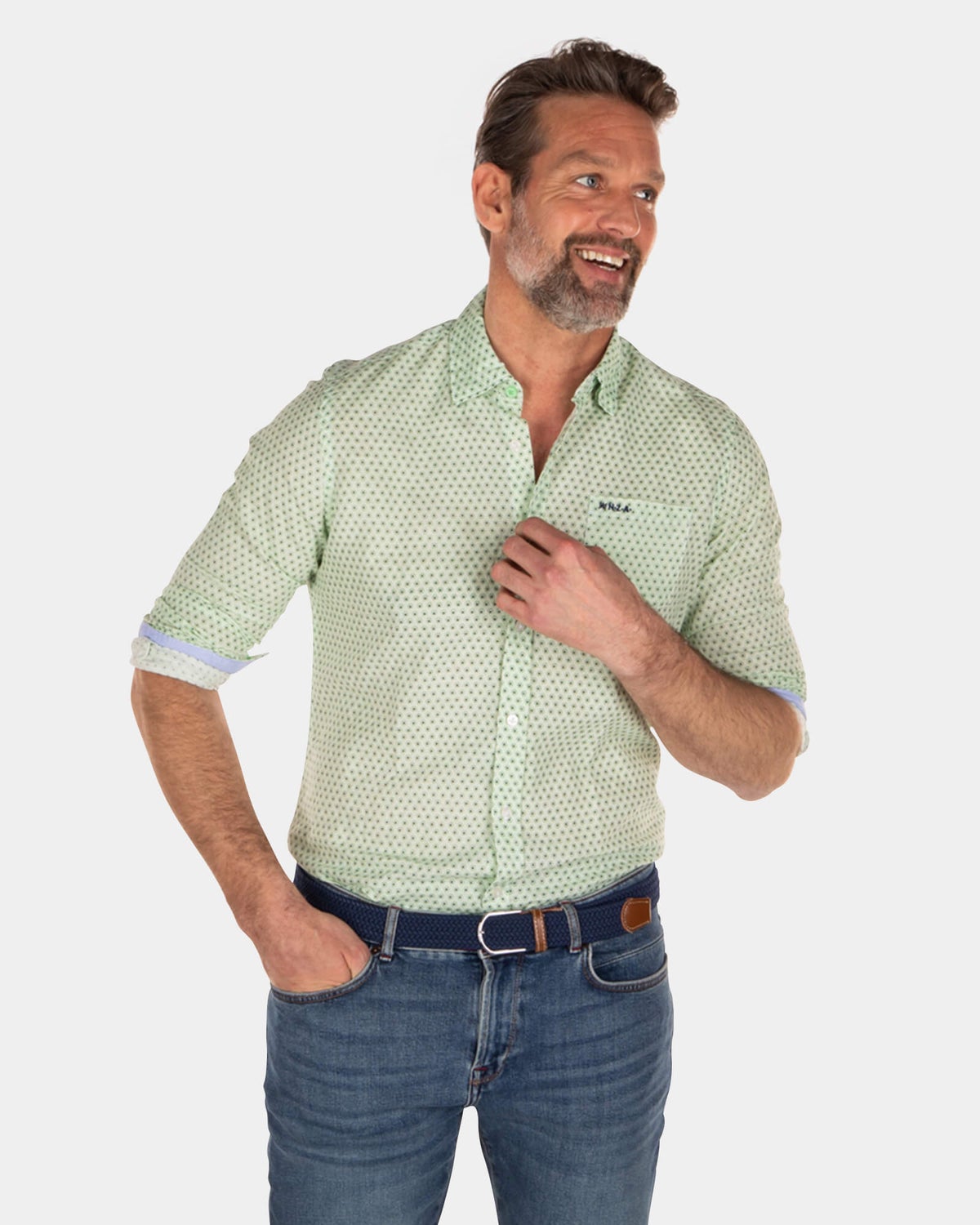 Chemise en coton lin à pois - Sea Green