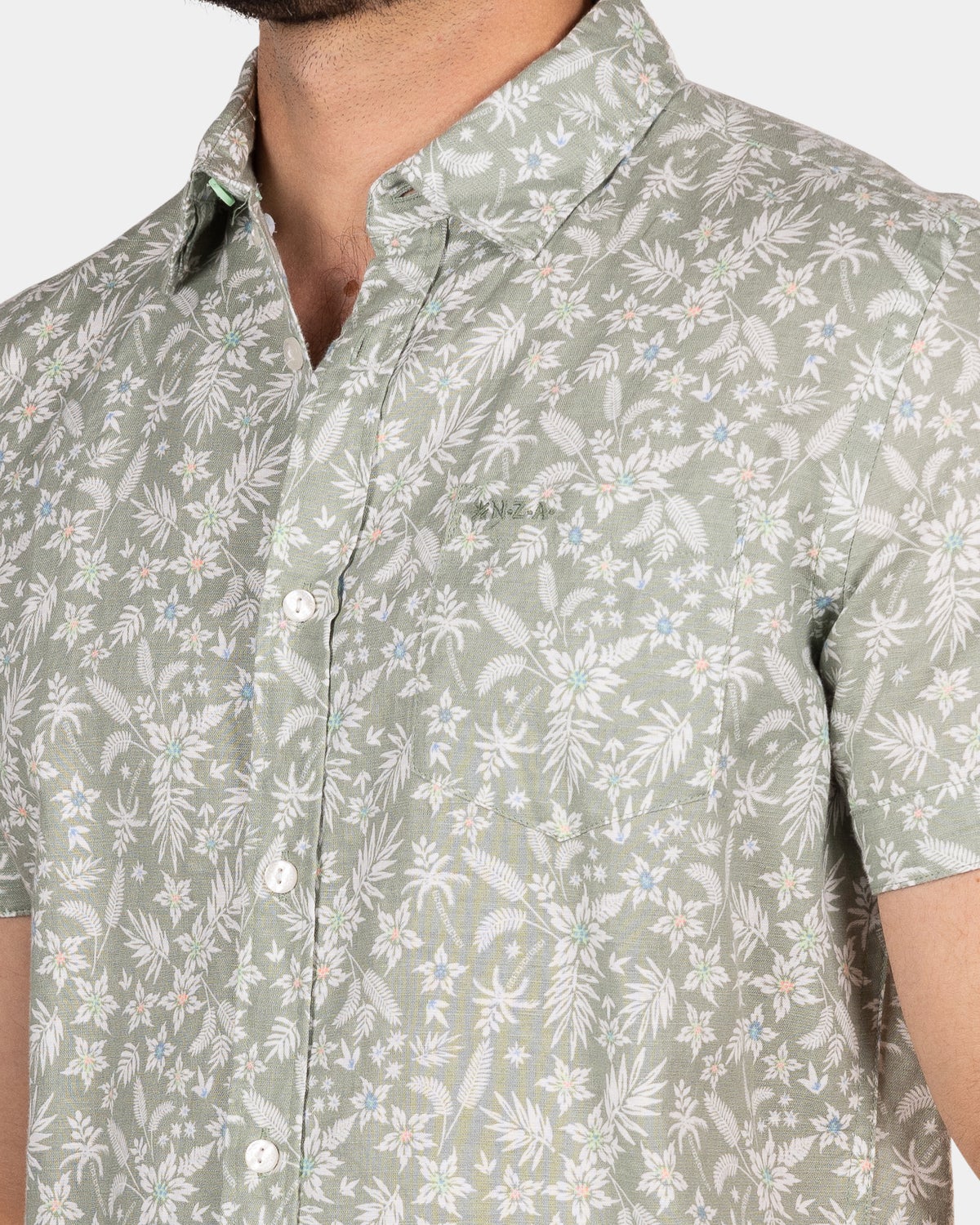 Short sleeve linen shirt with floral print - Mellow Army