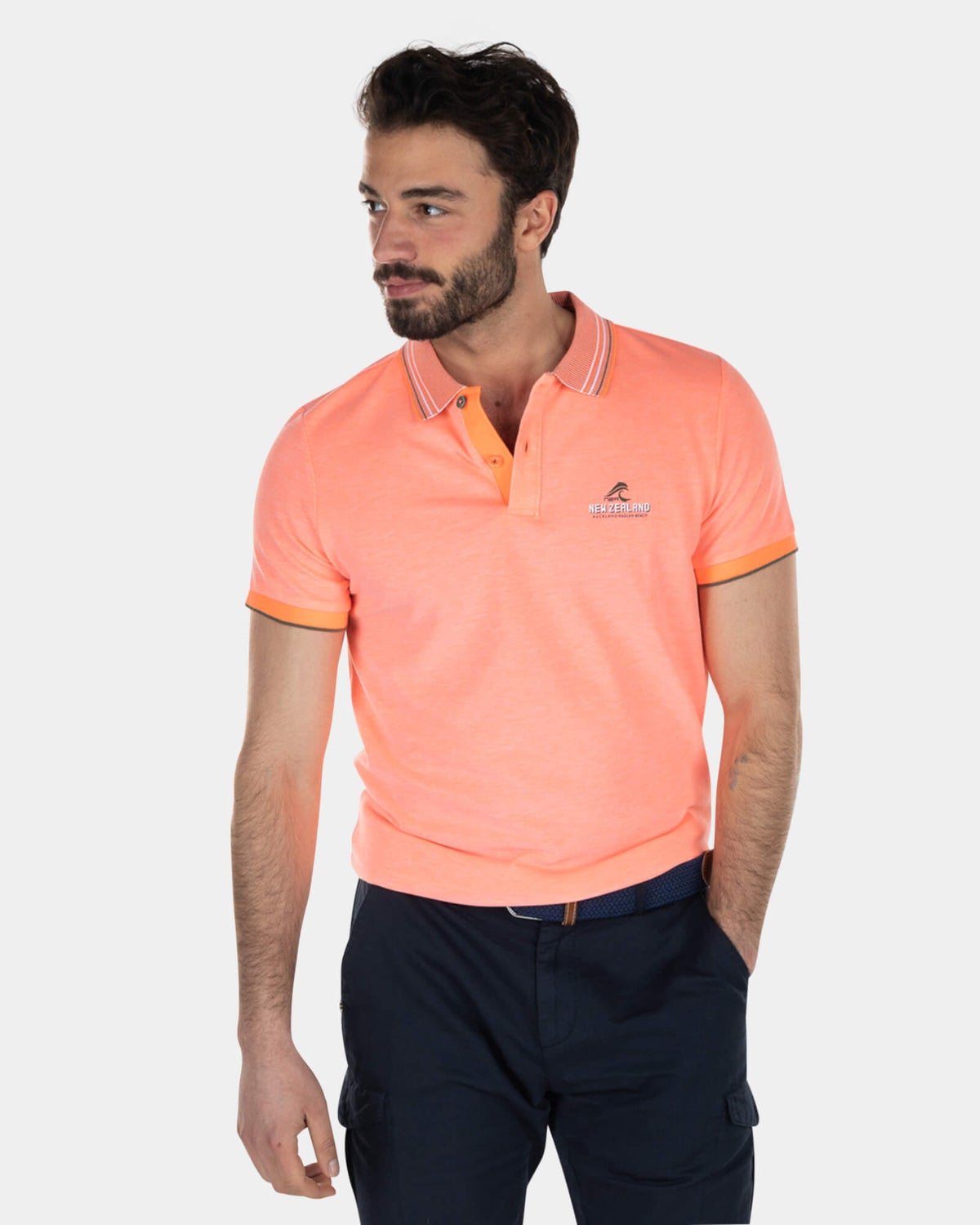 Buntes Poloshirt mit gestreiftem Kragen - High Summer Orange