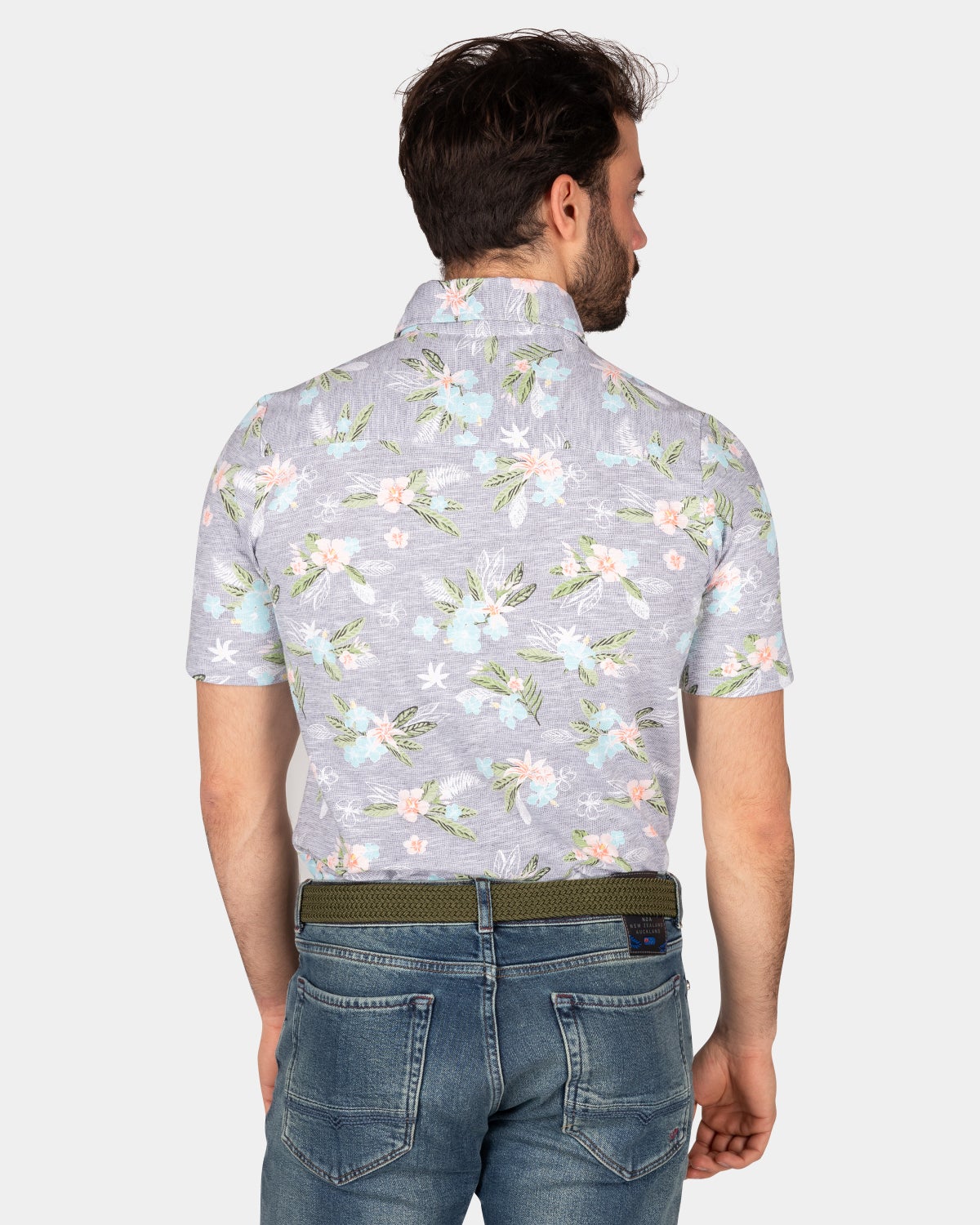 Katoenen polo met bloemenprint - Traditional Navy