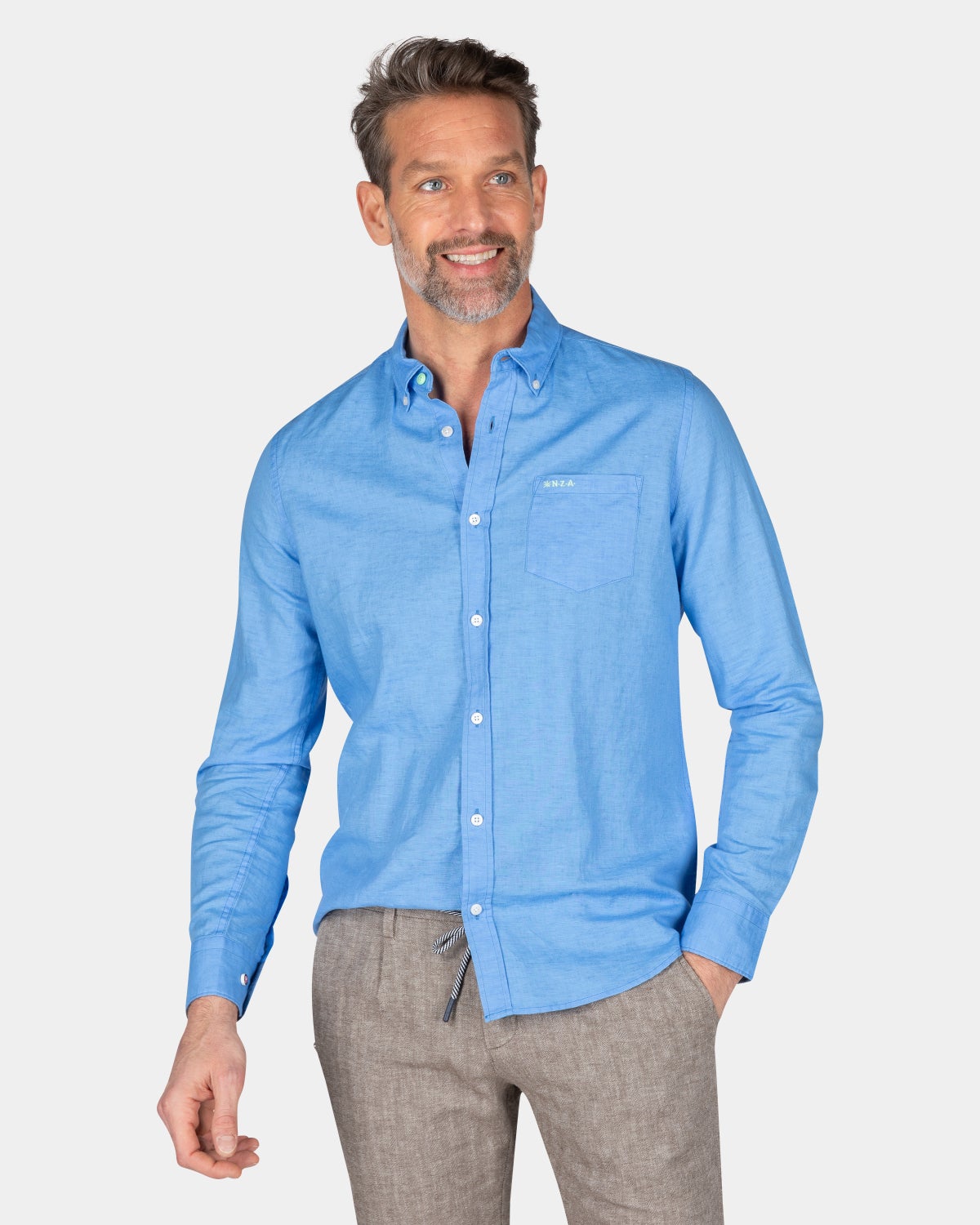 Camisa lisa de lino - Bed Blue