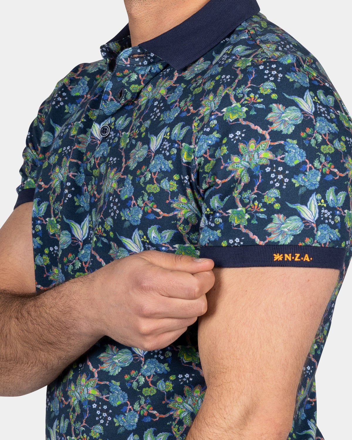 Blauwe polo met bloemenprint - Blue Multi Colour