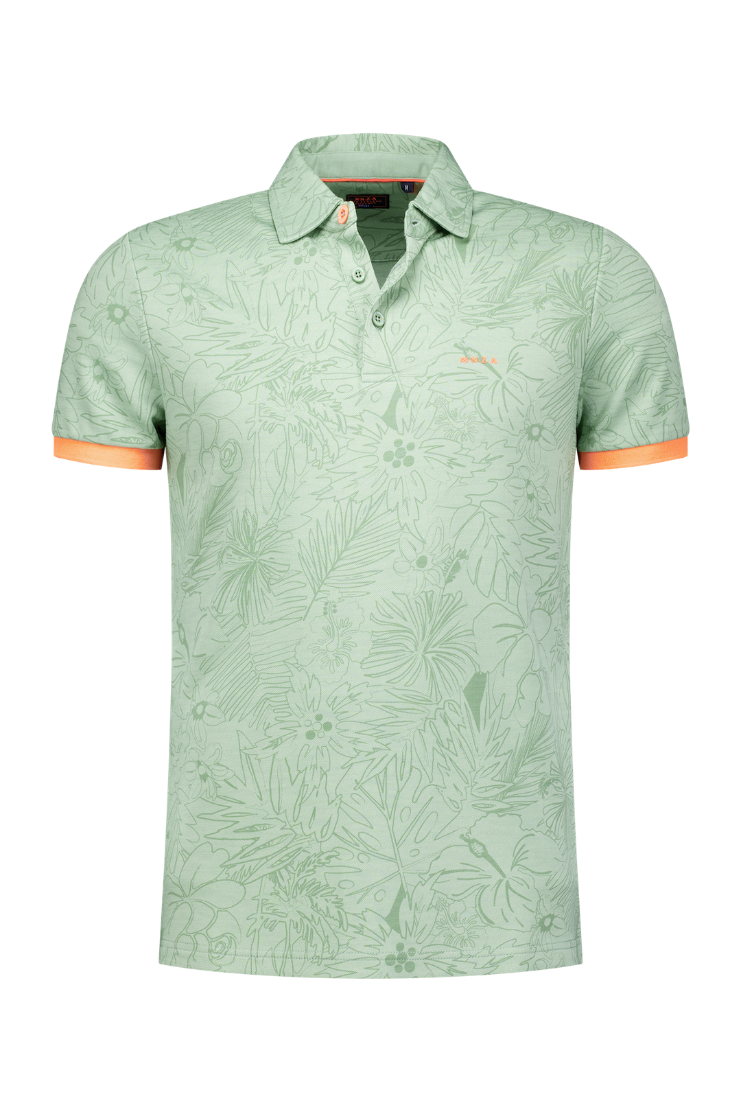 Lyocell polo with light floral print - Soft Olive