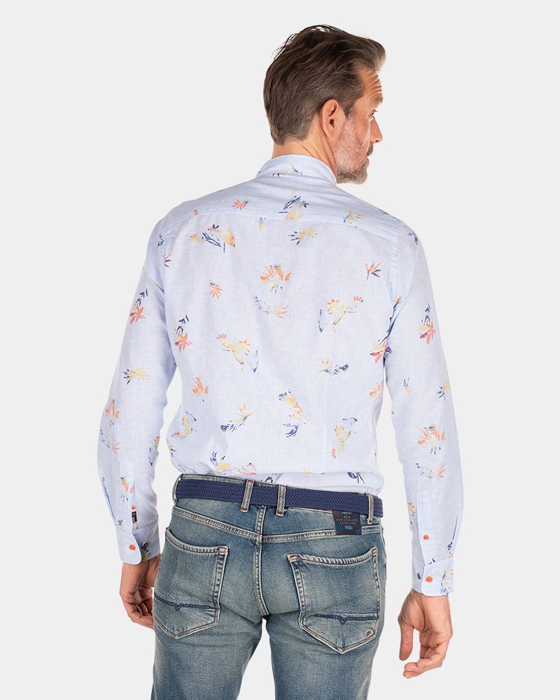 Camisa de lino con estampado floral. - Rhythm Blue