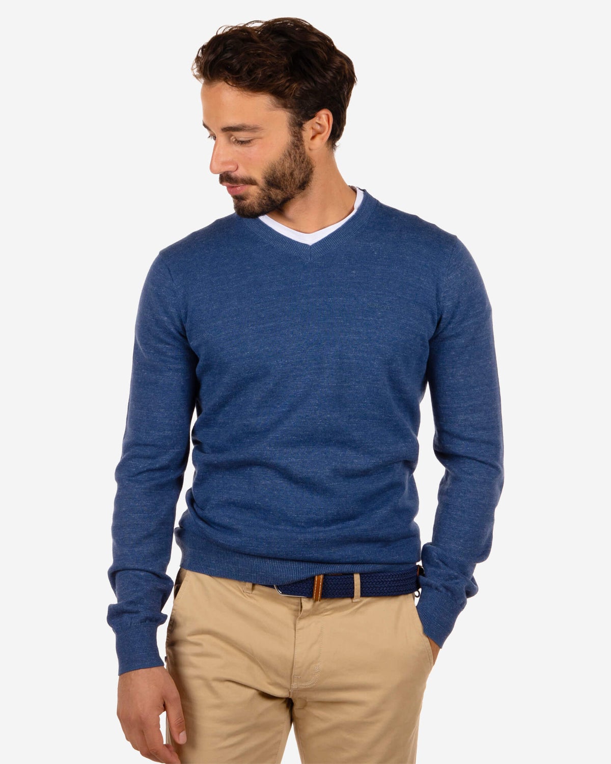 Baumwollpullover mit V-Ausschnitt Freeman - Storm Blue