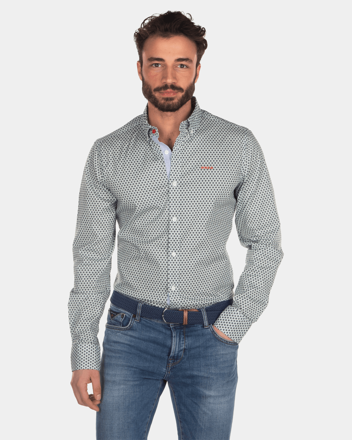 Camisa de algodón con lunares verde azul - Intense Cobalt