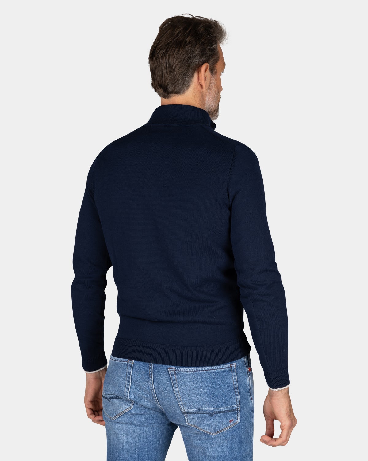 Feinstrick dunkelblauer Pullover mit halbem Reißverschluss - Autumn Navy