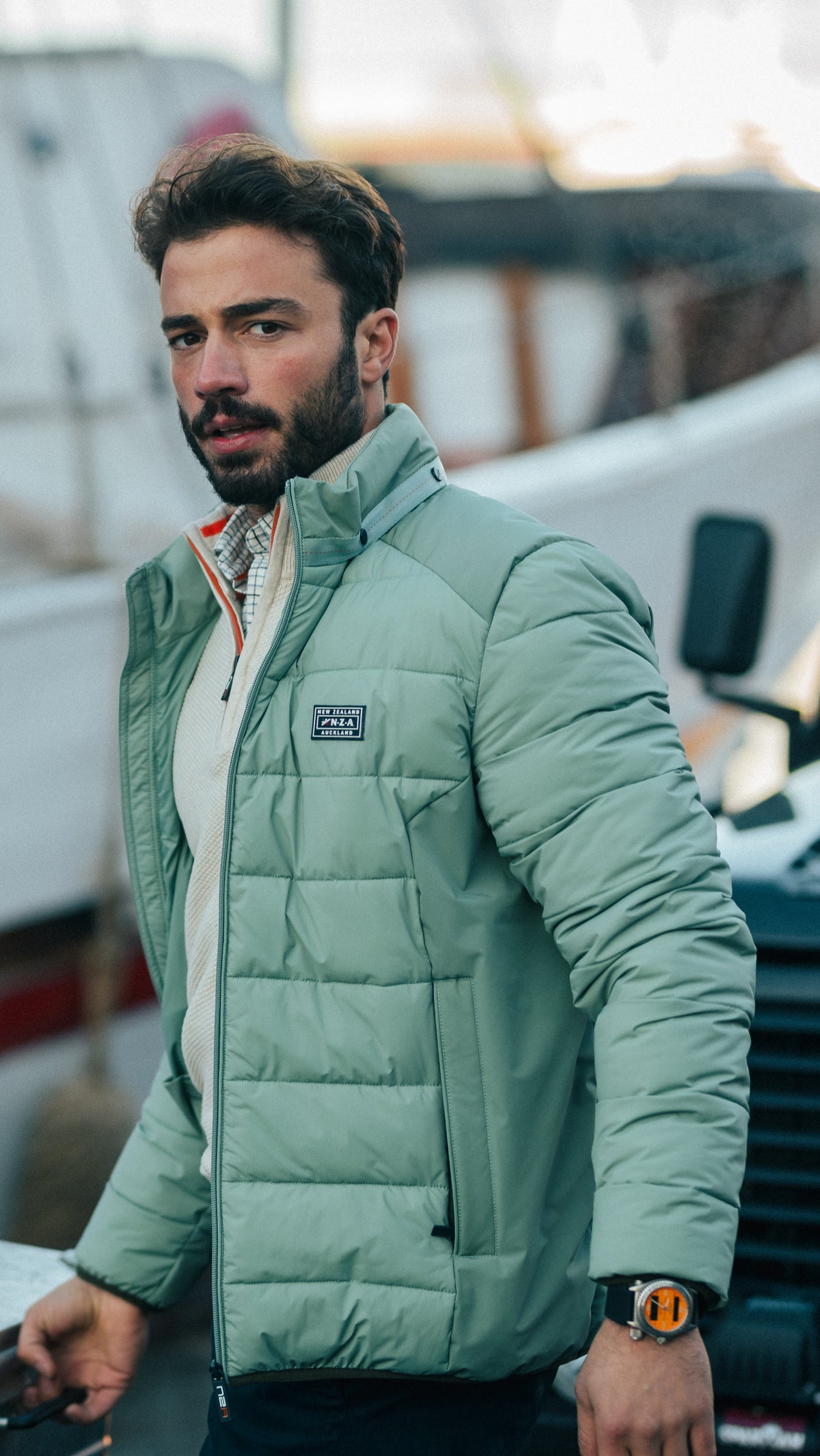 Green padded jacket - Pebble Green