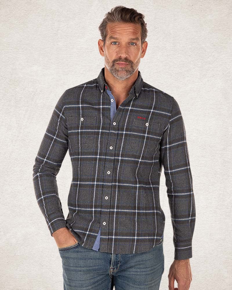 Katoenen flannel overhemd - Grey Melange