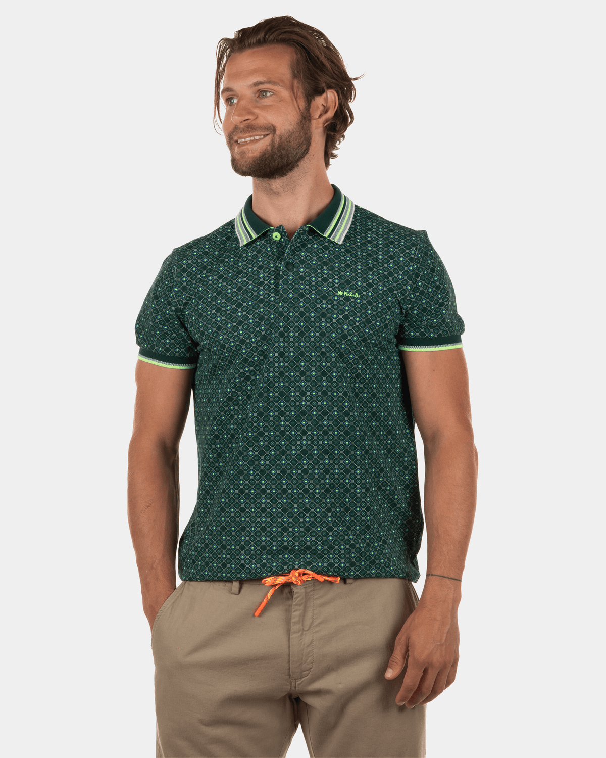 Katoenen polo met print Cobb Reservoir - Lead Green