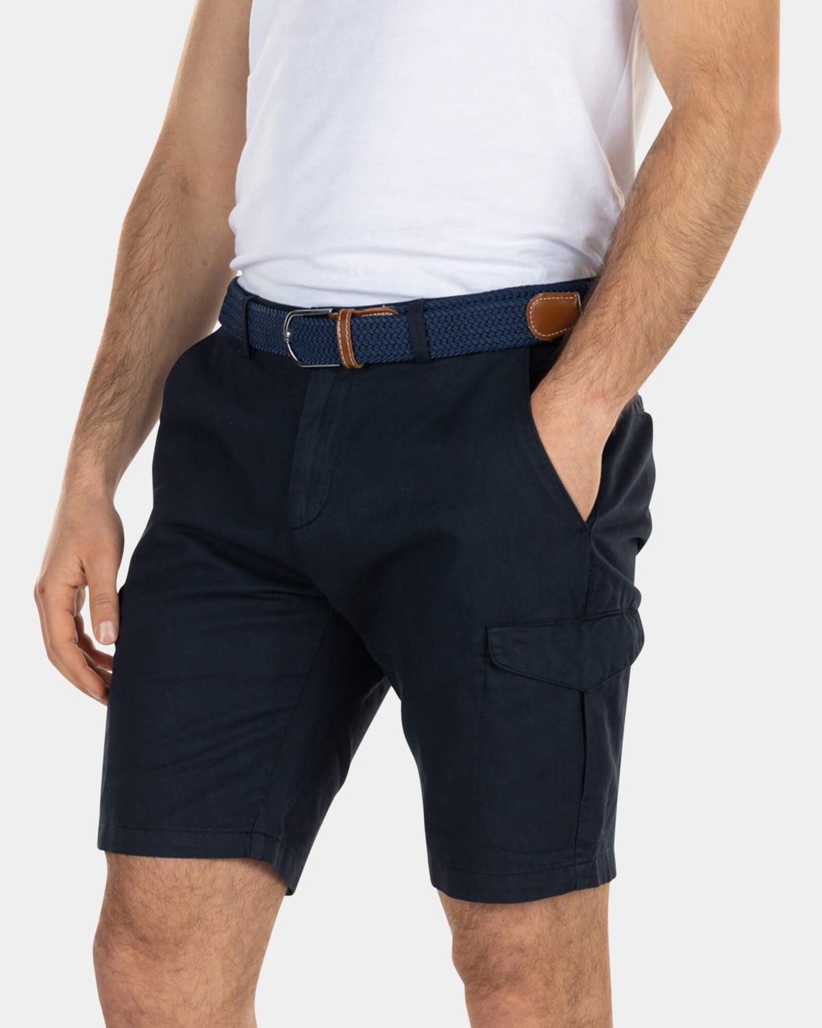 Short cargo uni avec lin - High Summer Navy