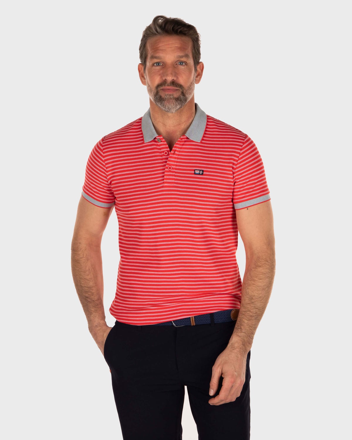 Gestreiftes Poloshirt aus Baumwolle und Polyester - Orange Red