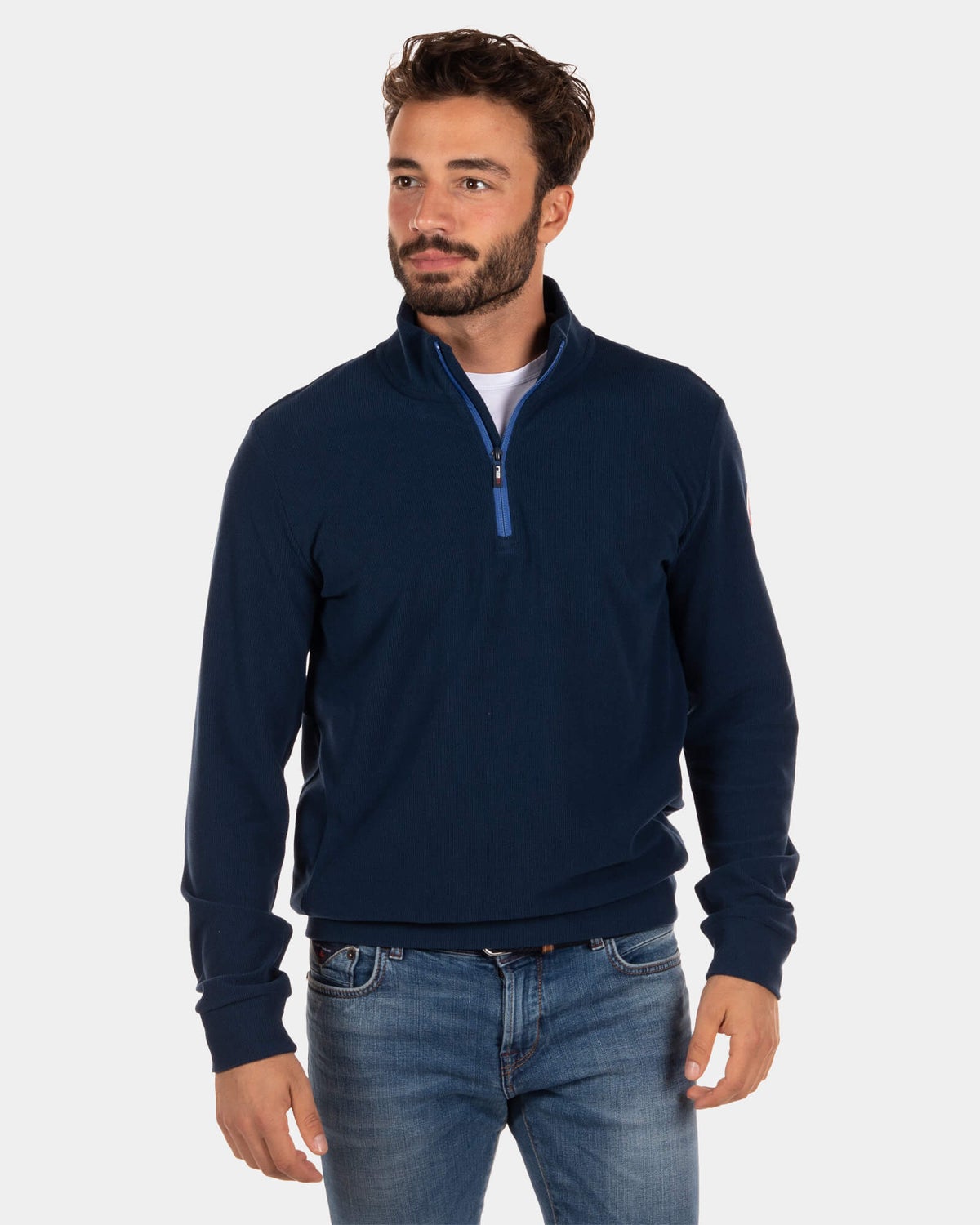 Effen sweater met halve rits Greenland - Reef Navy