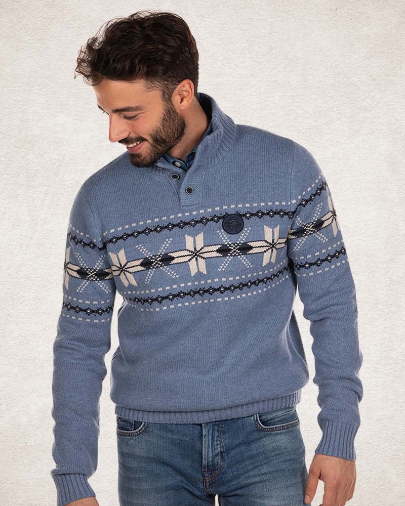 Pull en maille avec demi-patte de boutonnage - Cloudy Blue