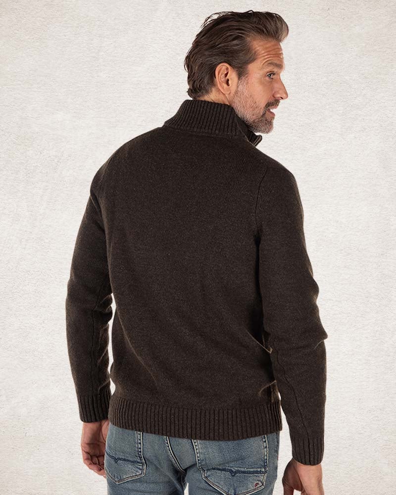 Wool plain half zip pullover - Smoked Green