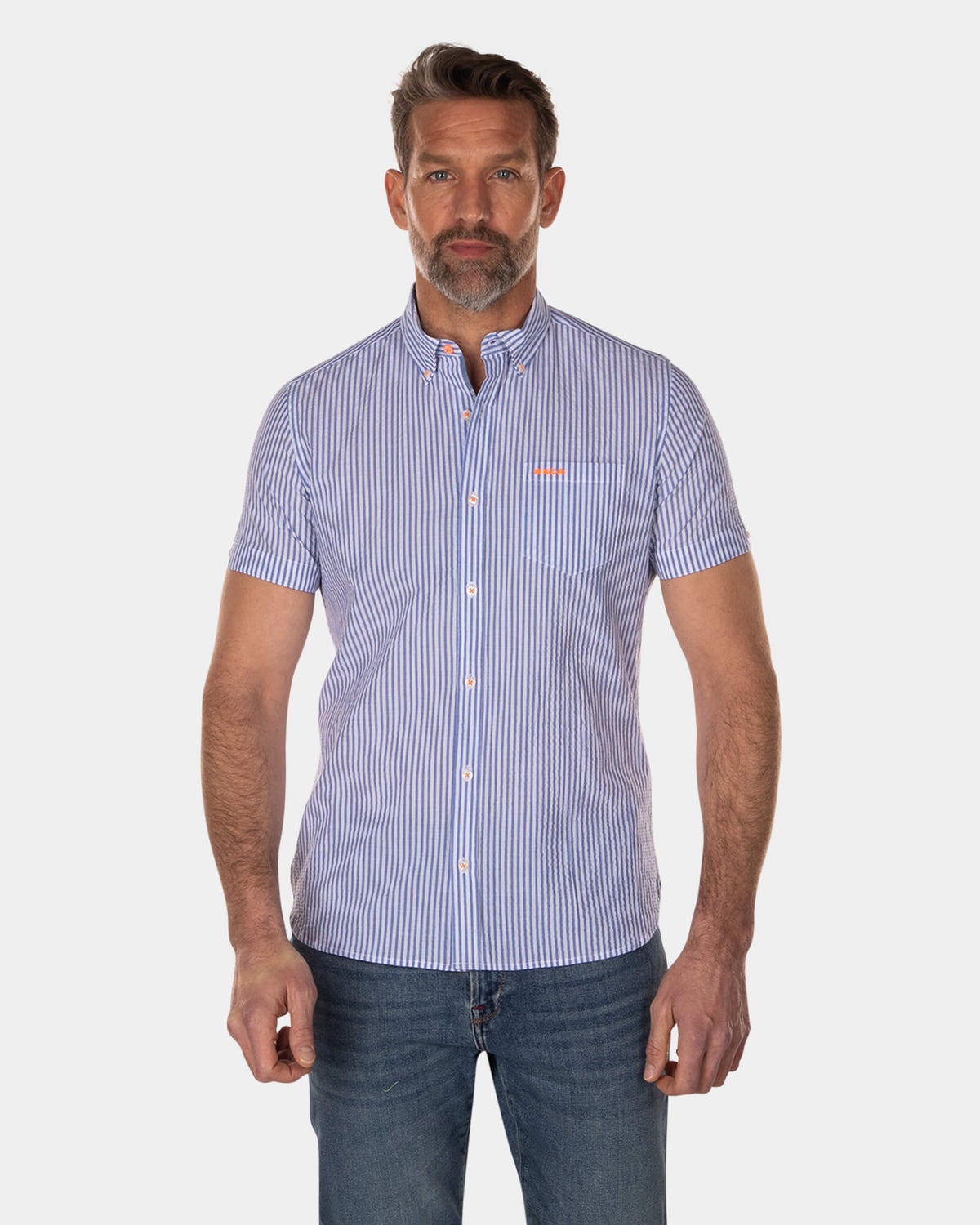 Camisa rayas manga corta azul claro - Light Blue