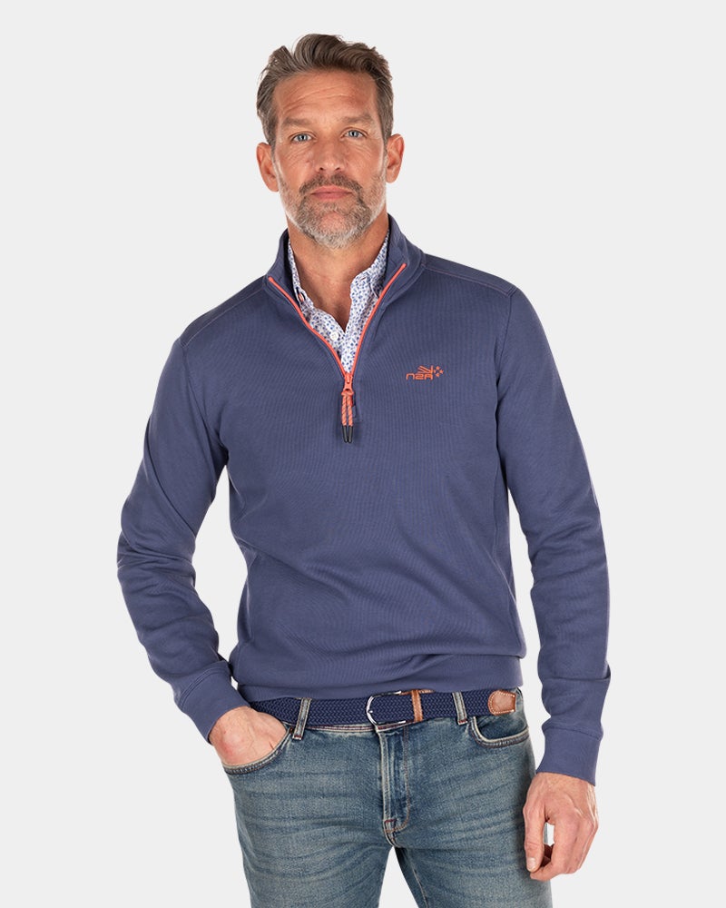 Schlichter Baumwollpullover mit Reißverschluss - Dusk Navy