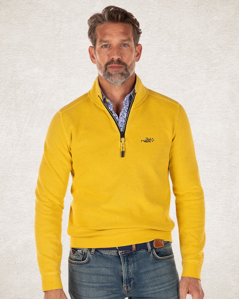 Effen katoenen sweater met halve rits stoke yellow