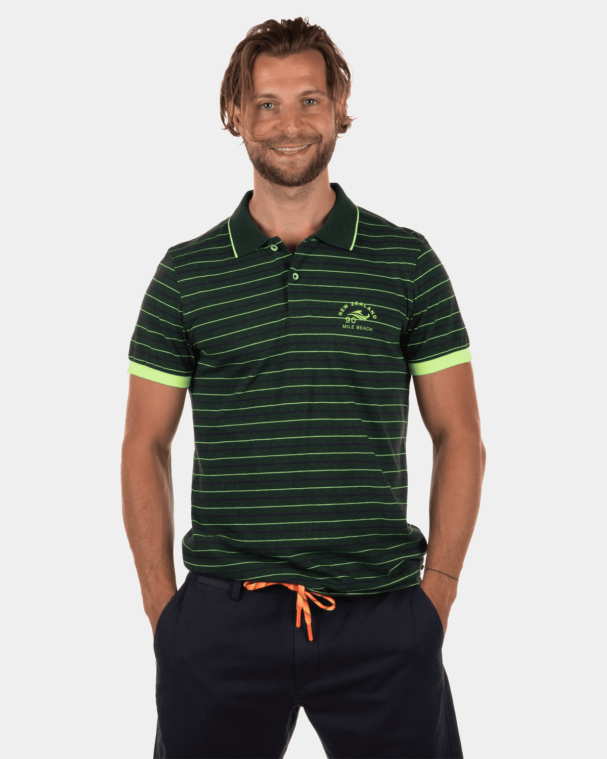 Polo en coton rayé Torres Peak - Lead Green