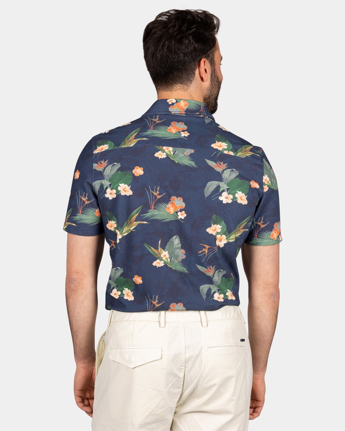 Dunkelblaues Hemd mit groﾧen Blumen - Ocean Navy