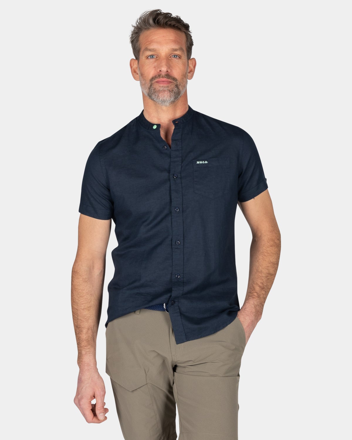 Chemise sans col à manches courtes - Traditional Navy