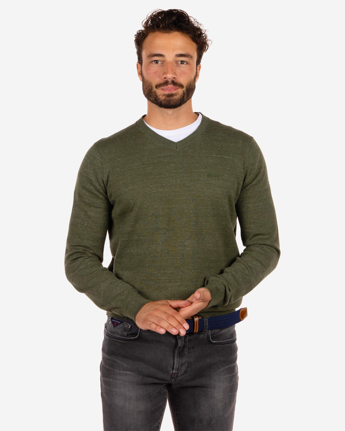 Jersey algodón cuello pico Freeman - Rock Green