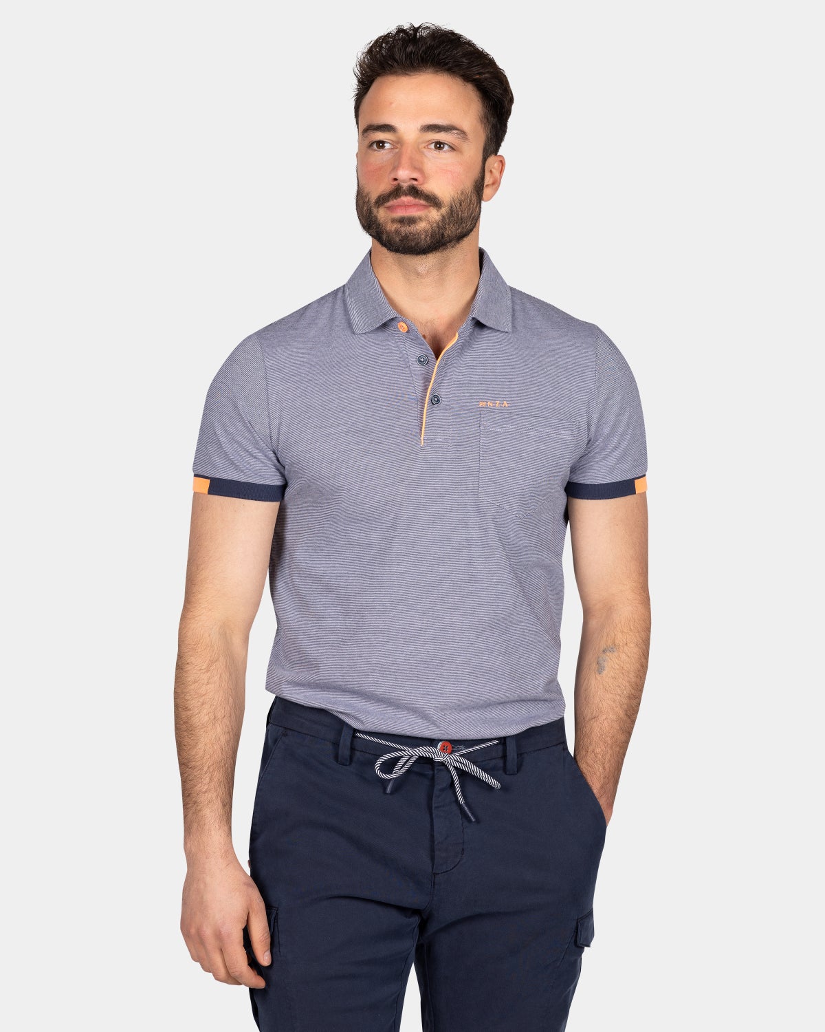 Plain cotton jersey polo - Ocean Navy