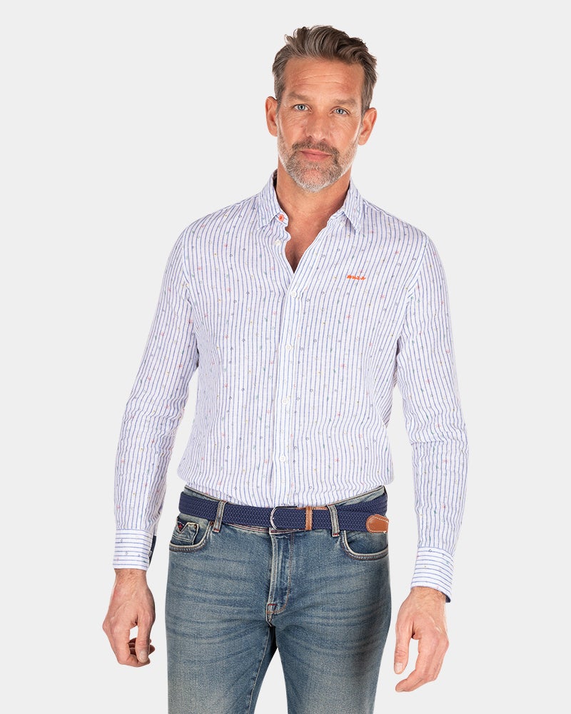 Camisa de lino a rayas - White Multicolour