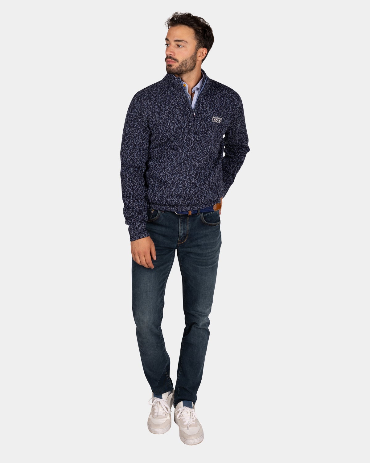 Gemêleerde donkerblauwe wollen pullover  - Winter Navy