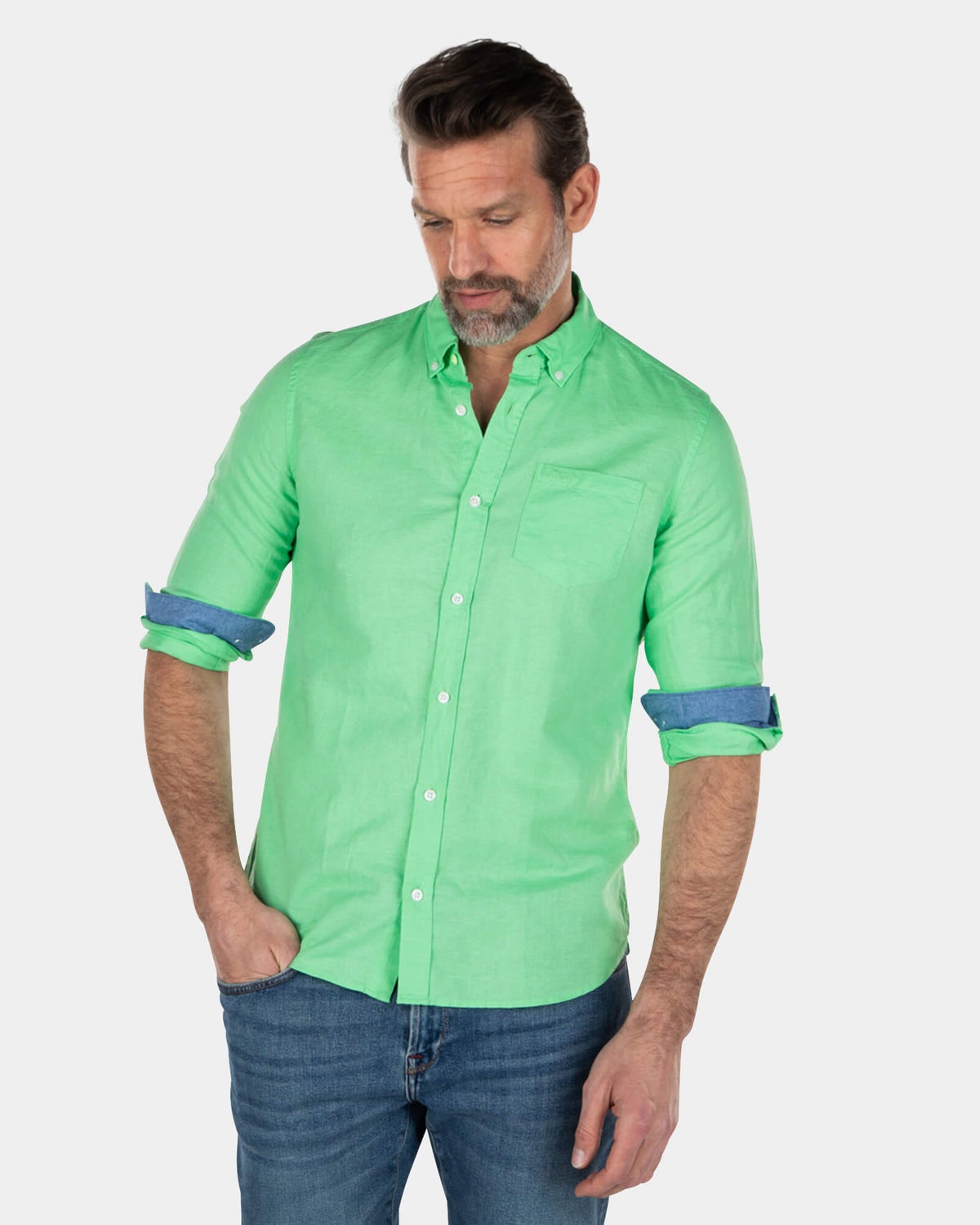 Camisa de lino de color liso - Sea Green