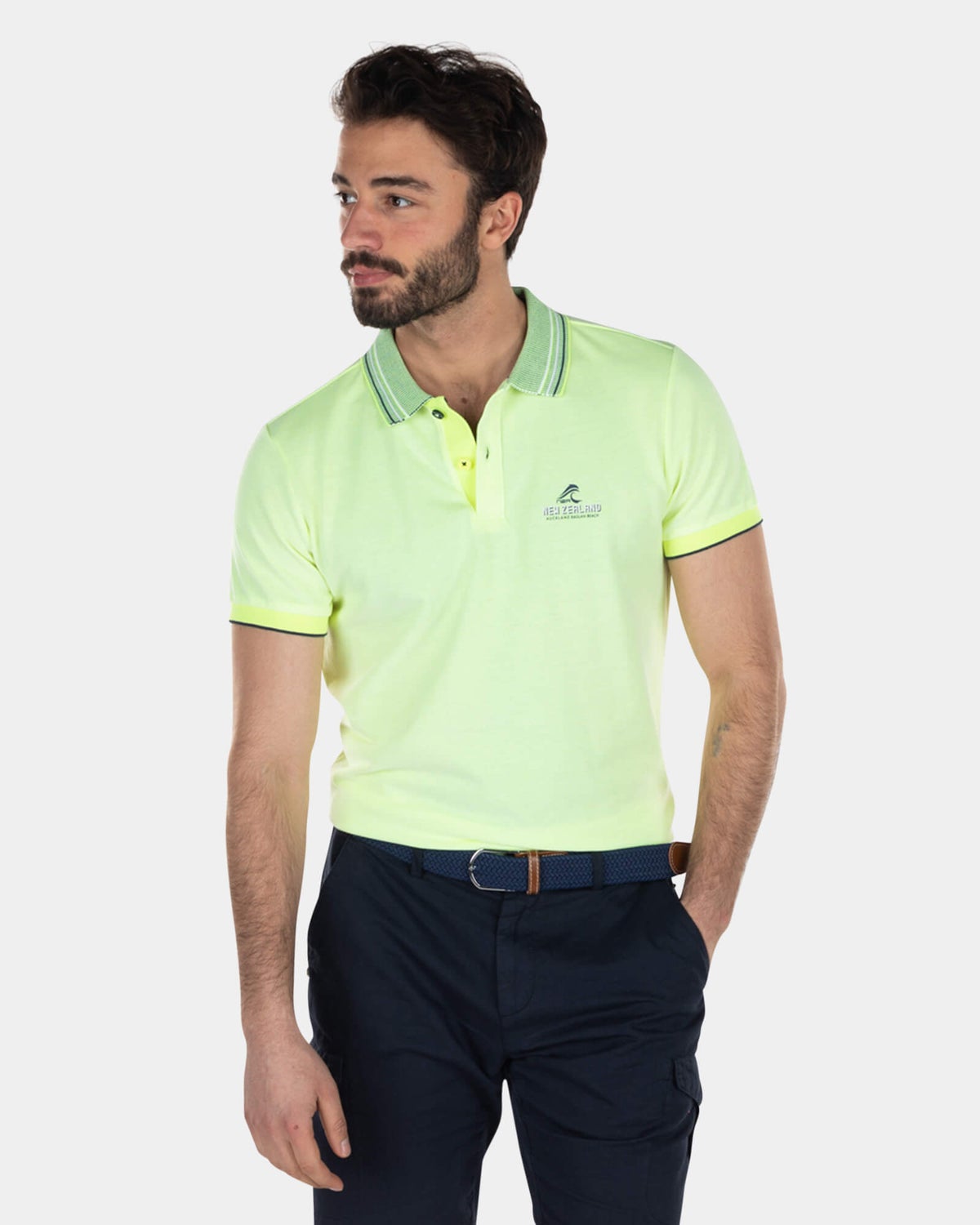 Felgekleurde polo met gestreepte kraag - High Summer Yellow