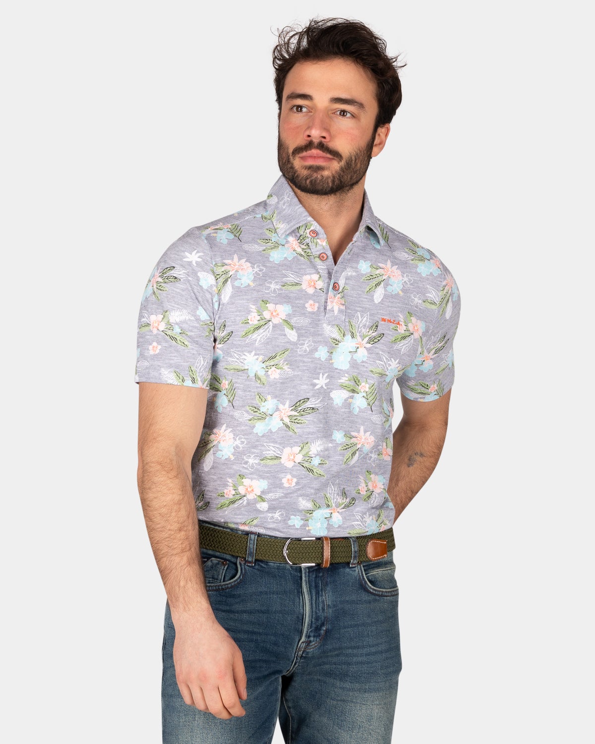 Katoenen polo met bloemenprint - Traditional Navy