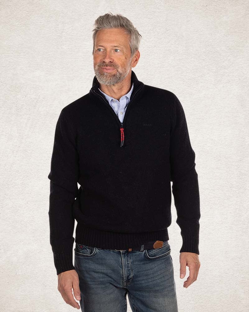 Einfarbiger Pullover mit halbem Reißverschluss - Pitch navy